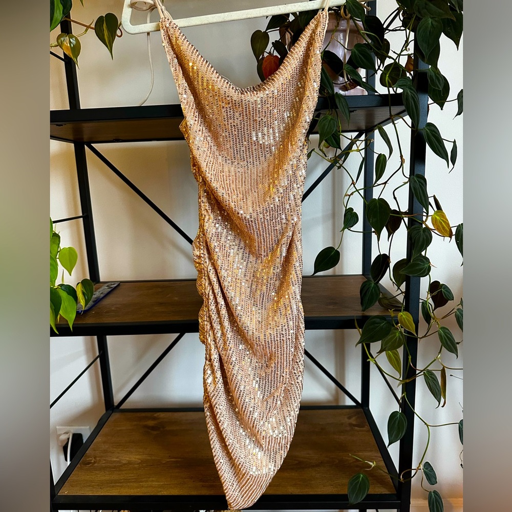 Hello Molly Gold Sequin Ruched Dress!